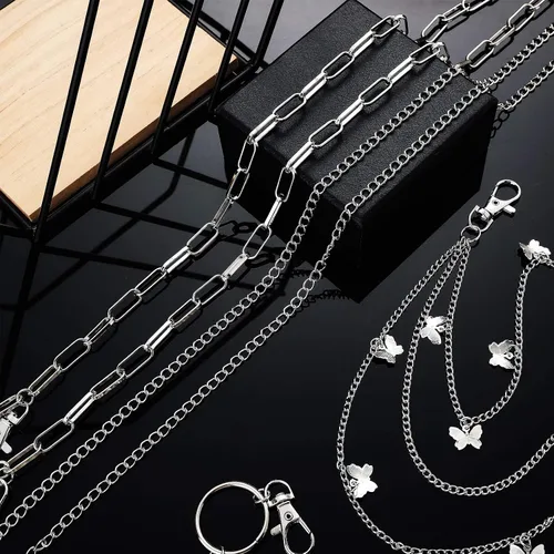 Miniatura 6 de 5 Pieces Jeans Chains Set Hip Hop Pants Chains Pocket Chain Butterfly Lock Star Pendant Belt Multi Layer Chains for Men Women