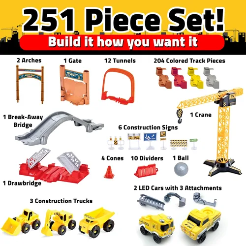 Miniatura 6 de Kit de inicio de pistas de resplandor USA Toyz Pistas de carreras y 2 coches de juguete LED - 216 piezas Juego de pistas de carreras flexibles