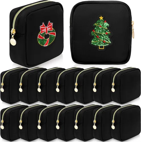 16 mini bolsas de maquillaje a granel de nailon para cosméticos, bolsa de viaje, bolsa organizadora de artículos de tocador, bolsa pequeña con Negro