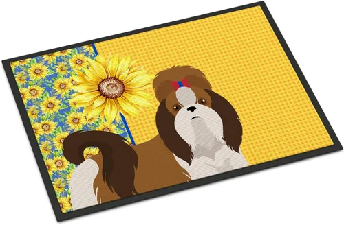 Miniatura 281 de Caroline's Treasures WDK5313MAT Airedale Terrier - Tapete para puerta delantera de 18 x 27 pulgadas, diseño de girasoles de verano, para entrada