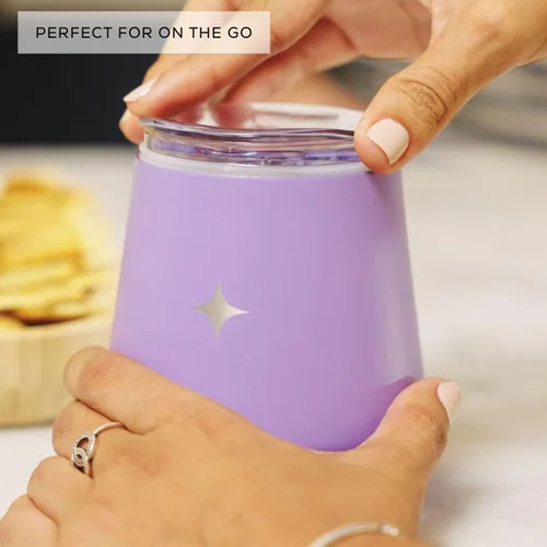 Miniatura 6 de JoyJolt Vaso de vino con triple aislamiento con tapa de 12 onzas, tapa deslizante y con pajita. Vaso de vino de acero inoxidable de doble pared al