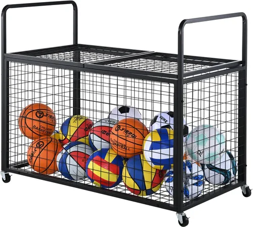 Miniatura 10 de VEVOR Rolling Sports Ball Storage Cart, Lockable Basketball Cage with Double Lids, Sport Equipment Holder Organizer for Indoor Outdoor, Steel