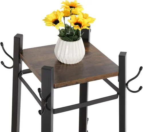 Miniatura 11 de VECELO Perchero industrial, soporte de ropa de Enterway con estantes de almacenamiento de 2 niveles y cesta de metal, árboles de pasillo mejorados
