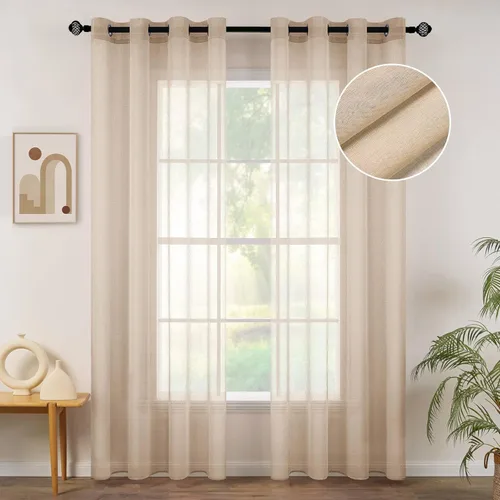 Miniatura 16 de MIULEE - Cortinas transparentes para ventana (2 paneles). Cortinas elegantes., Poliéster & Mezcla de poliéster, Blanco