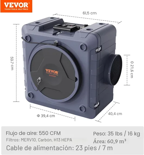 Miniatura 7 de VEVOR Depurador de aire con filtración de 3 etapas, máquina de aire negativo apilable 550 CFM, limpiador de aire con MERV10, carbono, H13 HEPA