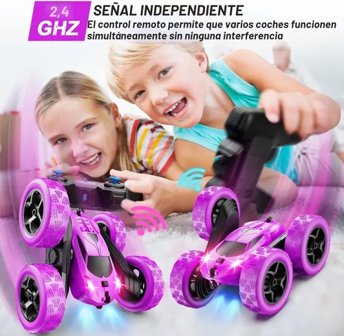Miniatura 3 de QUNREDA - Autos RC, coche de control remoto púrpura para niñas, RC de doble cara de 2.4 GHZ, automóvil de acrobacias de 360° giratorio, control
