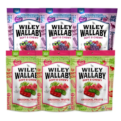 Miniatura 9 de Wiley Wallaby 24 onzas Paquete de variedad de regaliz gourmet clásico australiano de sabor rojo y sandía, suave y masticable, 2 paquetes