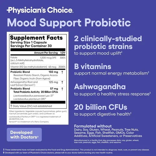 Miniatura 6 de Physician's CHOICE Probiótico de apoyo al estado de ánimo: apoya un estado de ánimo equilibrado, respuesta saludable al estrés y salud digestiva