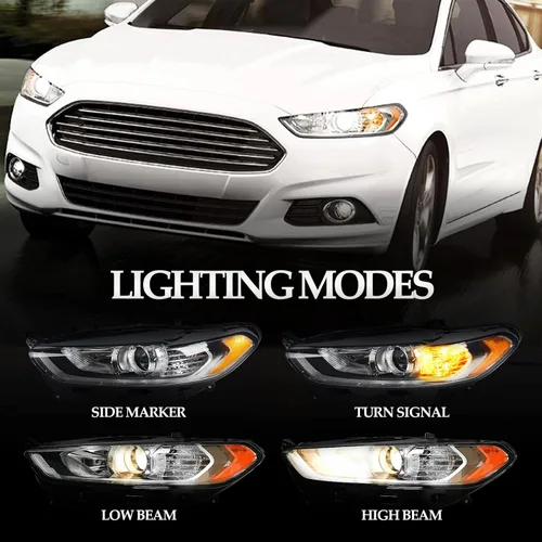 Miniatura 3 de FIONE para Ford Fusion Conjunto de Faros 2013 2014 2015 2016 Faros de Halógeno Proyector de Repuesto Carcasa Negra Lente Transparente Luz Frontal