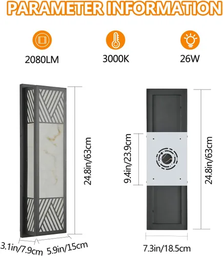 Miniatura 3 de Aplique de pared para exteriores, LED de 26 W, 24.8 pulgadas, lámpara exterior moderna negra con pantalla de resina, iluminación impermeable IP65