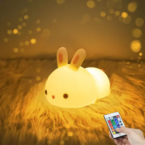 YOTOZU Linda luz nocturna de conejo, recargable por USB, luz nocturna con sensor táctil y control remoto, 4 modos, 16 colores, luz nocturna para