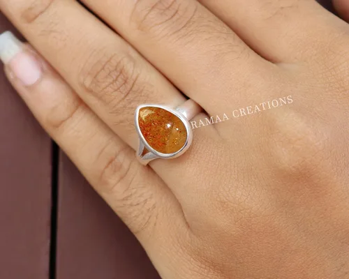 Miniatura 2 de Anillo de piedras preciosas naturales Anillo de plata ajustable hecho a mano Anillo de piedras preciosas en forma de pera Plata de ley 925
