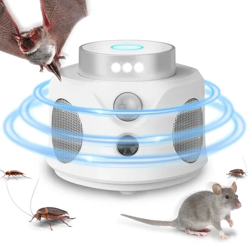Repelente de ratones ultrasónico, repelente de ratones de 360° para interiores, disuasorio de ratas para deshacerse de los ratones con luces LED,