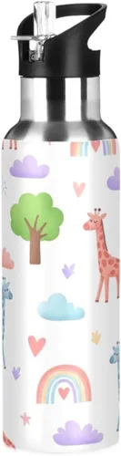 BPA-Free Sports Water Bottle 20 Oz, Insulated Water Bottle for Gym Outdoor Travel School, Cute Giraffes Colors