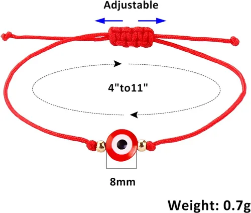 Miniatura 25 de SUMMER LOVE Juego de 4 pulseras contra el mal de ojo, color negro y rojo, protección de la suerte, pulseras ajustables hechas a mano para mujeres