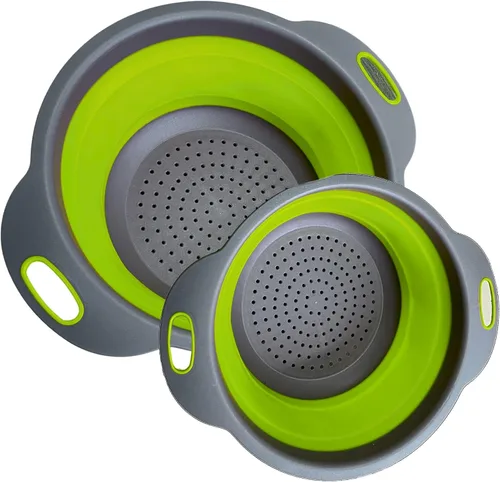 Miniatura 9 de Colador redondo de silicona azul plegable – Colador de cocina plegable pequeño colador plegable azul con asas de plástico para drenar verduras
