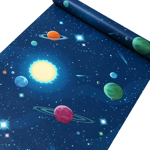Miniatura 3 de MyFun Papel tapiz de planetas solares de 11 yardas, diseño espacial del universo de fantasía, calcomanías extraíbles para habitación de niños, 48.4