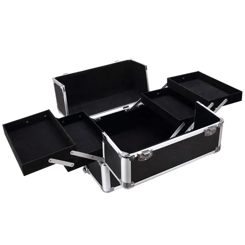 Miniatura 7 de Estuche de maquillaje profesional 4 en 1 con asa de elevación, estuche de aluminio para cosméticos, estuche de maquillaje rodante, carrito
