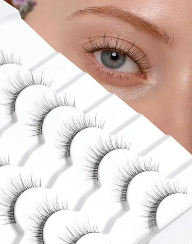 Miniatura 26 de Jiocolor Pestañas postizas de aspecto natural, pestañas cortas y esponjosas, aspecto natural, 0.55 pulgadas, pestañas postizas 3D de visón