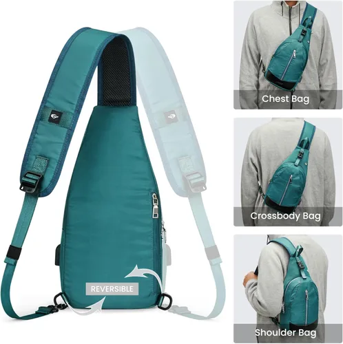 Miniatura 8 de G4Free Bolso bandolera con bloqueo RFID, mochila pequeña para el pecho, con puerto USB para hombres y mujeres
