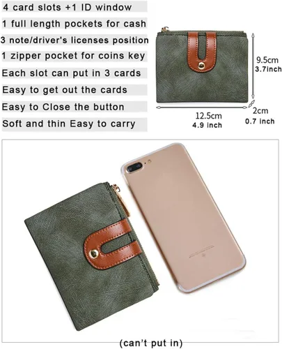 Miniatura 6 de AOXONEL Cartera pequeña de cuero plegable Rfid para mujer, con cremallera, bolsillo para tarjeta de identificación, delgada, compacta y delgada