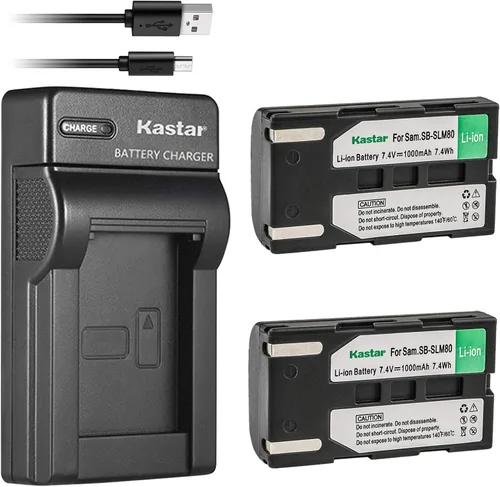 Kastar Batería (X2) y cargador USB delgado para Samsung SB-LSM80 y SC-D351 VP-D351 VP-D351i VP-D352 VP-D352i VP-D353 VP-D353i VP-D354 VP-D354i