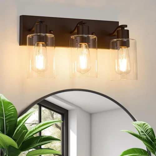 Miniatura 13 de 2 Luces de Iluminación para Baño, Accesorios de Iluminación de Tocador en Bronce Cepillado con Soporte de Vidrio Transparente de 33cm, Lámparas