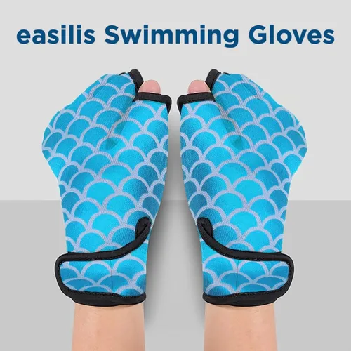 Miniatura 7 de Guantes acuáticos de natación para mujeres y hombres, guantes de agua con resistencia de malla para natación y aeróbic acuático, diseño de escamas