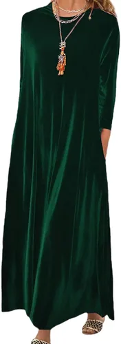 Miniatura 10 de Vestido de terciopelo para mujer, formal, casual, linda, cuello redondo, elegante, de manga corta, con bolsillo