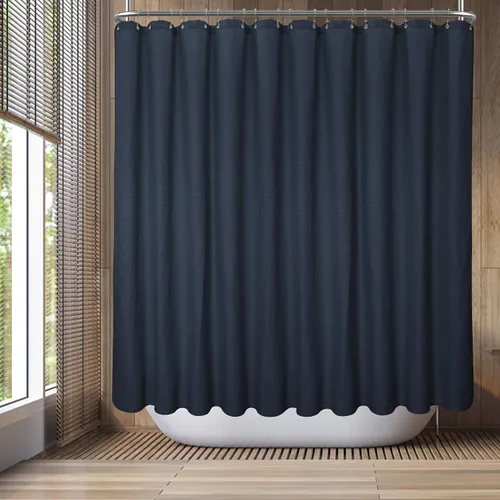 Miniatura 22 de Barossa Design Cortina de ducha blanca con tejido gofre, calidad de lujo, cortinas de ducha de tela para baño, tela con patrón de piqué, repelente