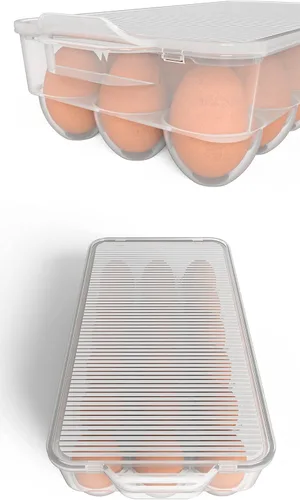 Miniatura 4 de Soporte para huevos cubierto transparente, paquete de 3, almacenamiento de huevos de plástico para refrigerador, contenedor de bandeja de huevos