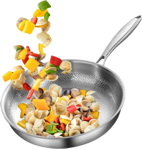 Miniatura 9 de Sartén de acero inoxidable – Sartén martillada resistente, cocina antiadherente, sartén para saltear con calor uniforme Utensilios de cocina