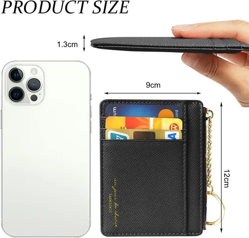 Miniatura 100 de URAQT Cartera para tarjetas de crédito, cartera minimalista de cuero delgado con cremallera, mini protector de tarjeta de crédito, llavero bolsillo