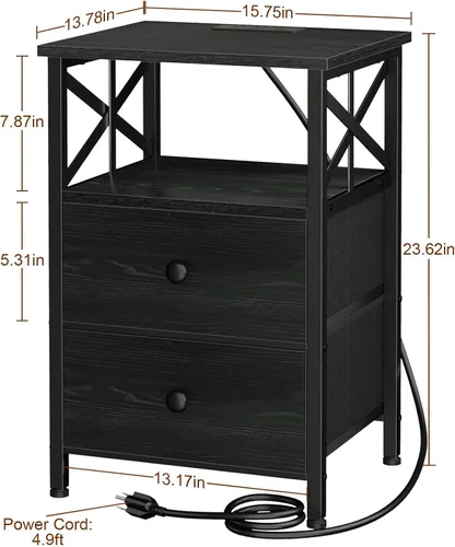 Miniatura 3 de AMHANCIBLE Juego de 2 mesitas de noche negras con estación de carga, mesas auxiliares para sala de estar con puertos USB y tomas, mesita de noche