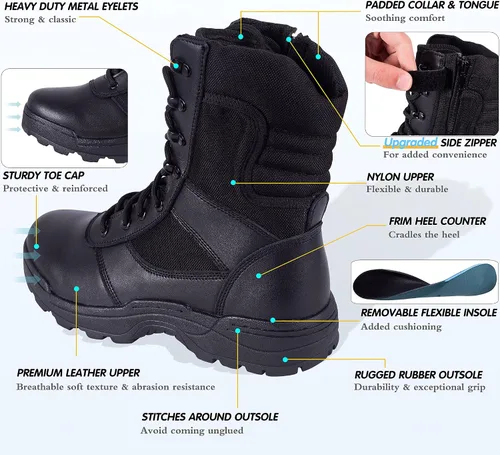 Miniatura 5 de Botas tácticas militares para hombre con cremallera lateral, botas de combate para la jungla del ejército