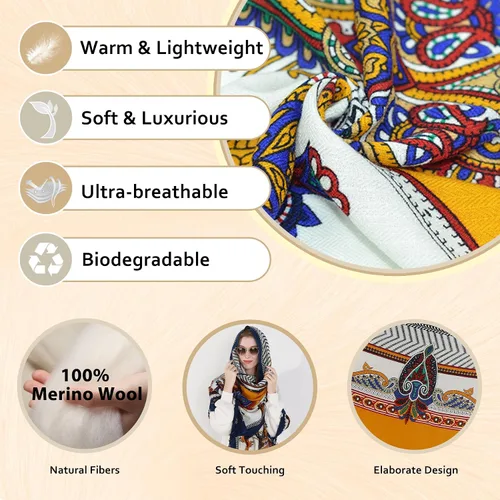Miniatura 168 de DANA XU Manta de pashmina extragrande 100% de lana merina, bufanda de viaje, bufanda de cachemira para mujer, otoño e invierno, chal de gran