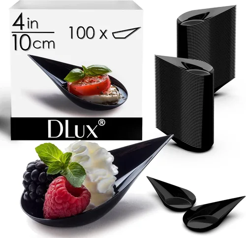Miniatura 2 de DLux 100 platos mini de aperitivo en forma de gota de 4 pulgadas, cucharas reutilizables de plástico negro - Platos para servir postres y aperitivos