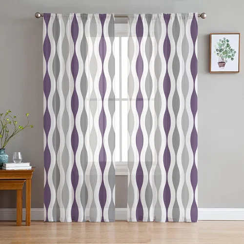Miniatura 3 de Cortinas semitraslúcidas modernas de mediados de siglo de 84 pulgadas de largo para decoración de sala de estar, cortinas de gasa con bolsillo