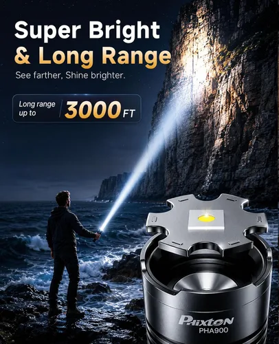 Miniatura 2 de Linternas de alto lúmenes 100000 USB C recargables – Paquete de 2, LED brillante de 30 W y luz roja COB, largo alcance y ajustable, larga duración