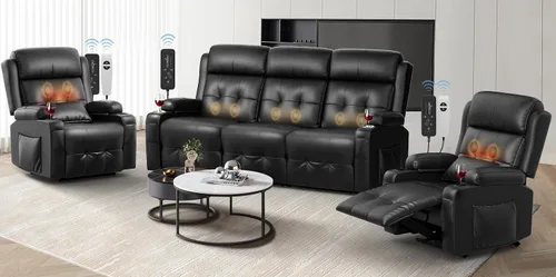 Miniatura 35 de Sofá reclinable de dos plazas, sofá reclinable de masaje de gran capacidad, silla de dos plazas para RV con espacio de almacenamiento, portavasos