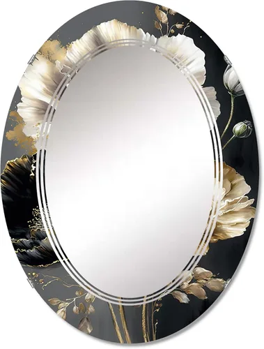 Miniatura 6 de DesignQ Espejo de pared floral y botánico, espejo tradicional ovalado, espejo de baño gris redondo, espejo de tocador floral, ramo de flores en gris