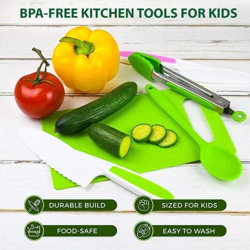 Miniatura 3 de KEFF Juego de cocina para niños para cocinar y hornear con libro de recetas, juego de cuchillos para niños para cocinar realmente, herramientas