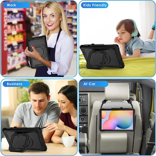Miniatura 7 de DETUOSI Funda compatible con Samsung Galaxy Tab S6 Lite de 10.4 pulgadas 2024/2022/2020 con correa para el hombro, funda resistente a prueba de Negro