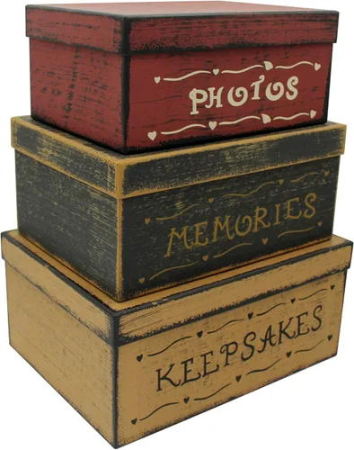 Miniatura 9 de CVHOMEDECO. Cajas anidadas rectangulares vintage primitivas de cartón “La familia lo es todo”, grandes 12 x 9 x 14 cm. Juego de 3.