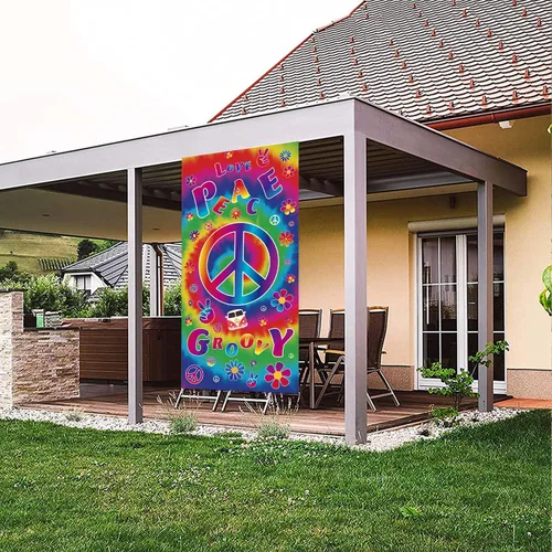Miniatura 4 de Pancarta de fondos de amor con texto en inglés "Peace Groovy Love" de 70.8 x 35.4 pulgadas, cartel de decoración de fiesta de carnaval de los años