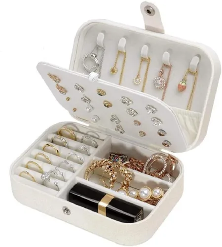 Miniatura 4 de Joyero de viaje para mujeres y niñas, pequeño organizador de joyas para aretes, anillos, collares, pulseras, estuche de joyería de doble capa