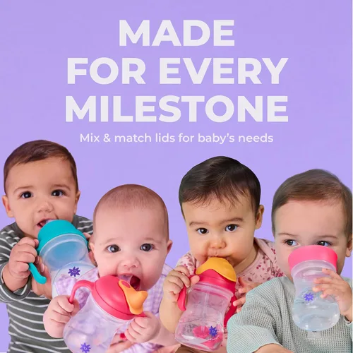 Miniatura 5 de b.box + Lansinoh Time to Sip - Juego de tazas de inicio (3 meses + hasta niño), 1 taza con 4 tapas, pezón, boquilla, popote con peso, entrenamiento