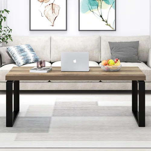 Miniatura 6 de EXCEFUR - Mesa de café, mesa moderna de madera y metal para sala de estar, mesa central industrial rectangular para oficina en casa, roble rústico