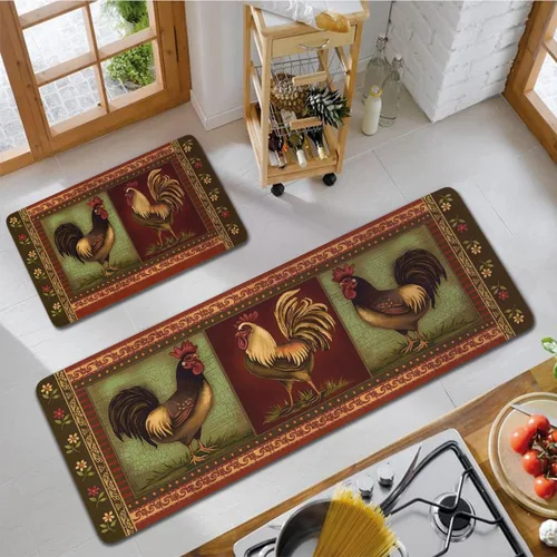 Miniatura 3 de Mloabuc® Juego de 2 Tapetes de Cocina con Diseño de Flores Estilo Granja Anti Fatiga Impermeables Resistentes a las Manchas Alfombra de Piso