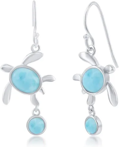 Miniatura 15 de Beaux Bijoux Aretes de plata de ley azul larimar para mujer, joyería natural de larimar, diseño de animales marinos, pez de pulpo de tortuga